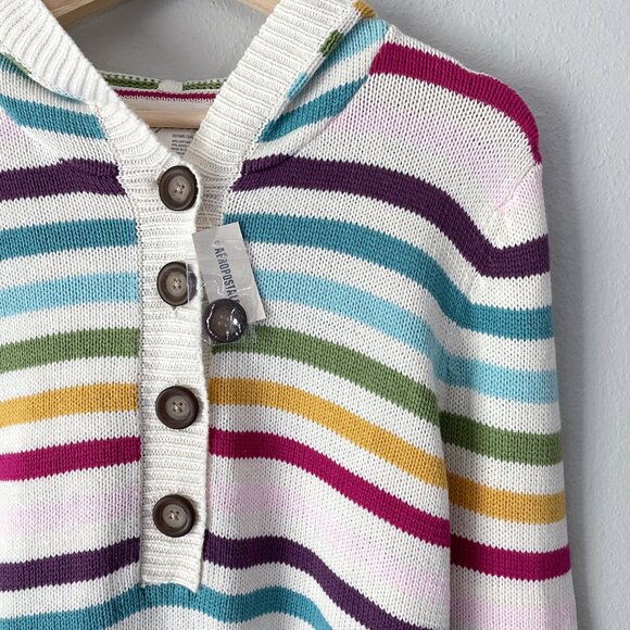 Aeropostale Rainbow Stripe Hooded Sweater Size XL Pullover Buttons NWT Y2K - Picture 6 of 11